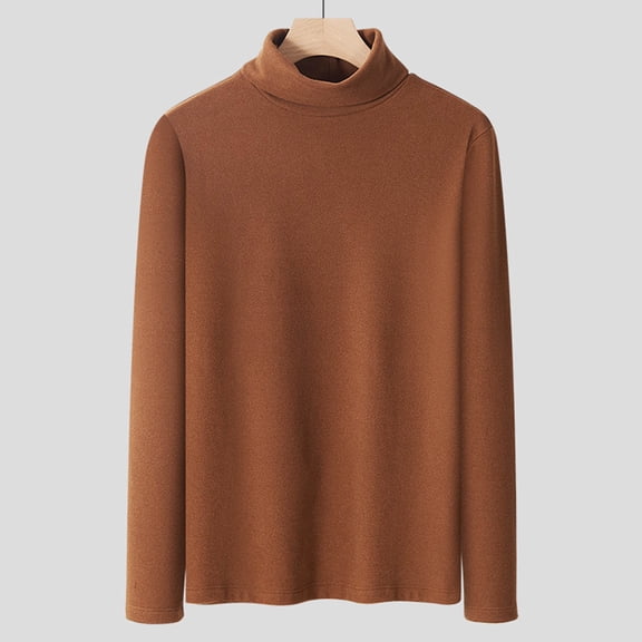 Men's Pullover Sweater Long Sleeve Turtle Neck Knit Shirt Classic Regular Fit Casual Sweater Solid Color Tops (M, Brown)