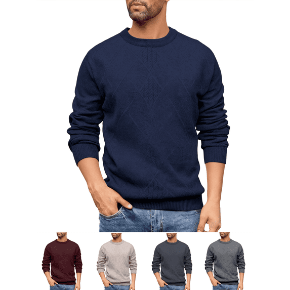 Men's Pullover Sweater Long Sleeved Crew Neck Casual Slim Fit Basic Tops Lightweight Moisture Wicking Knit Sweaters