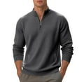 thumbnail image 1 of Men's Pullover Sweatshirt Quarter Zip Waffle Casual Long Sleeved Stand Collar Sweatshirts Top with Pocket (3XL, Dark Gray), 1 of 6