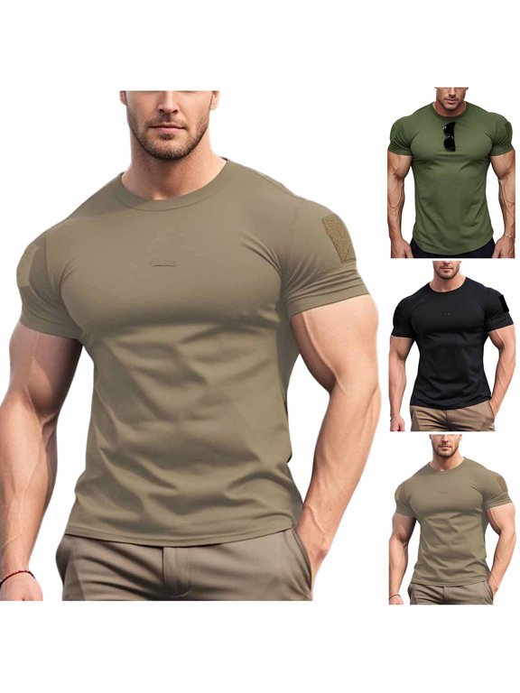 Men's Pullover Top Nylon Spandex Quick Dry Outdoor Sports T-Shirt Breathable Round Neck Short Sleeve Athletic Top For Gym Running Hiking | Zenithor,Black 2XL