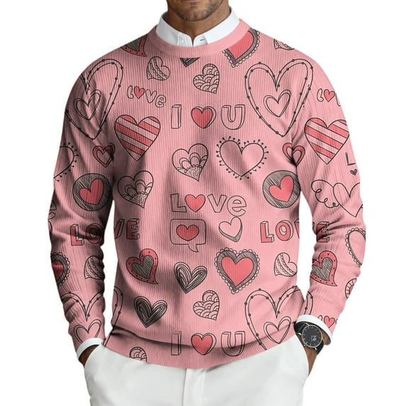Men's Pullover Valentine's Day Long Sleeve Heart Love Knit Sweaters Valentines Day Pullover Sweater for Men