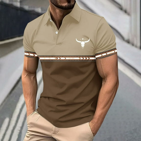 Men's Pullover With Buttons Up And Down Color Block Unique Printed Pattern Personalized Lapel Shirt Multiple Colors Available