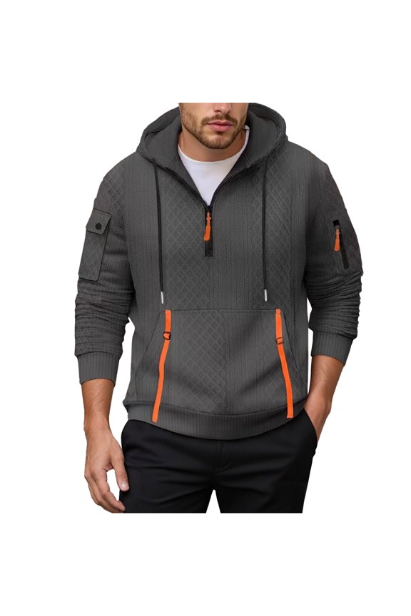 Men's Pullover and Zip Up Hooded Sweatshirt with Functional Pockets for Cold Weather Casual Sportswear Comfortable Outdoor Apparel Oversized Pullover Long Sleeve Crewneck Casual Tops