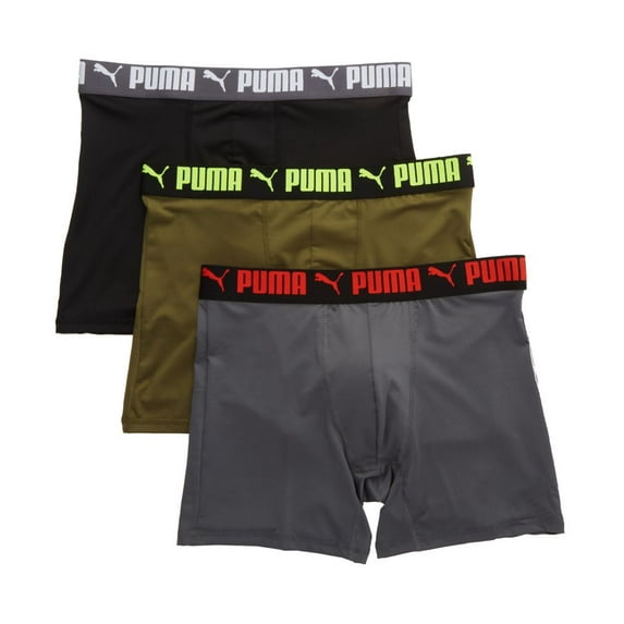 Men's Puma 151004 Athletic Fit Boxer Brief - 3 Pack (Grey/Green XL)