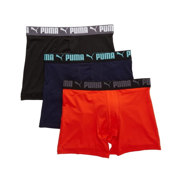 Men's Puma 151004 Athletic Fit Boxer Brief - 3 Pack (Navy/Orange S)