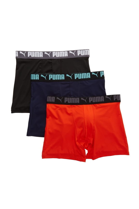 Men's Puma 151004 Athletic Fit Boxer Brief - 3 Pack (Navy/Orange S)