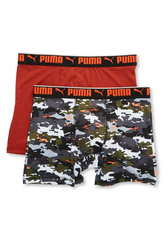 Men's Puma 151151 Sportstyle Boxer Brief Natural Camo Print - 2 Pack (Chili Red/Grey Camo S)