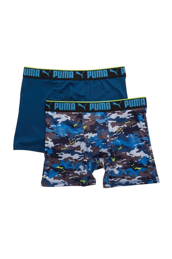 Men's Puma 151151 Sportstyle Boxer Brief Natural Camo Print - 2 Pack (Navy Camo/Light Blue S)