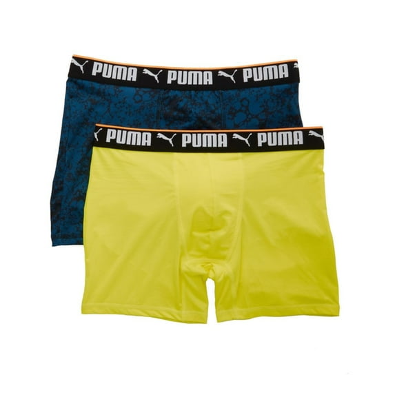 Men's Puma 151153 Sportstyle Boxer Brief - 2 Pack (Yellow Alert/Blue M)