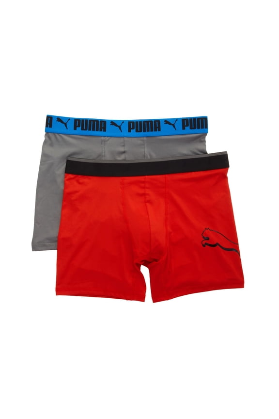 Men's Puma 15529 Chromatic Cat Graphic Boxer Brief - 2 Pack (Red/Grey S)