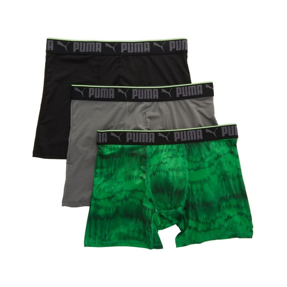 Men's Puma 15532 Sportstyle Vibrant Tie Dye Boxer Brief - 3 Pack (Green Tie Dye/Black S)