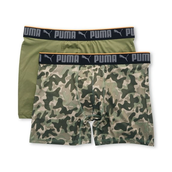 Men's Puma 15665 Sportstyle Camo Print Boxer Brief - 2 Pack (Green Camo/Black M)