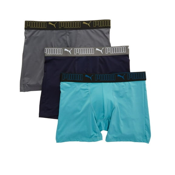 Men's Puma 15945 Training Fit Boxer Brief - 3 Pack (Grey/Porcelain/Navy S)
