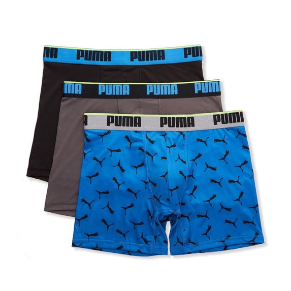 Men's Puma M15080 Men's Sportstyle Logo Boxer Briefs - 3 Pack (Blue/Black S)