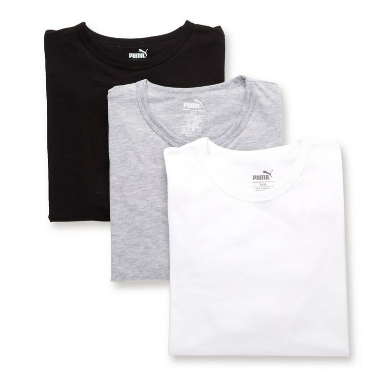 Men\'s Puma M23051 Men\'s Crew Neck T-Shirts - 3 Pack (Black/White/Grey S)