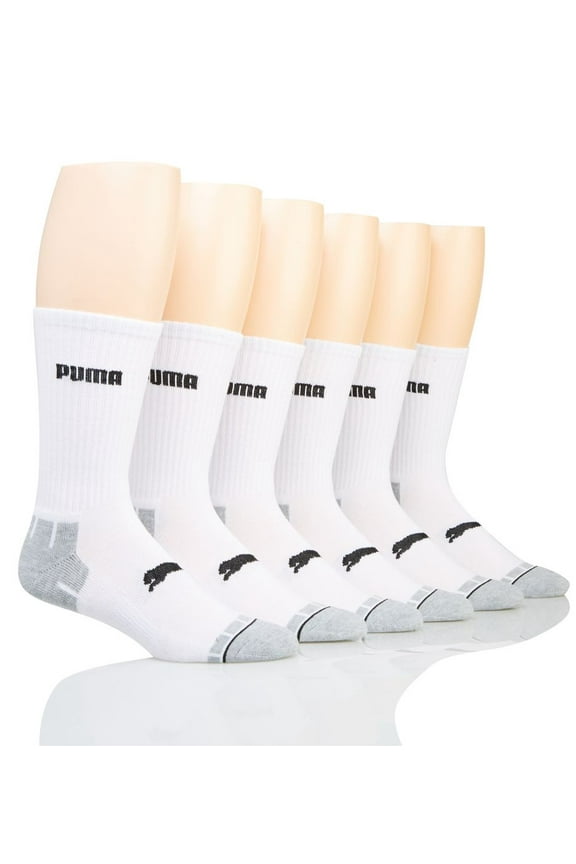 Men's Puma P116382 Athletic Terry Crew Socks - 6 Pack (White/Black O/S)