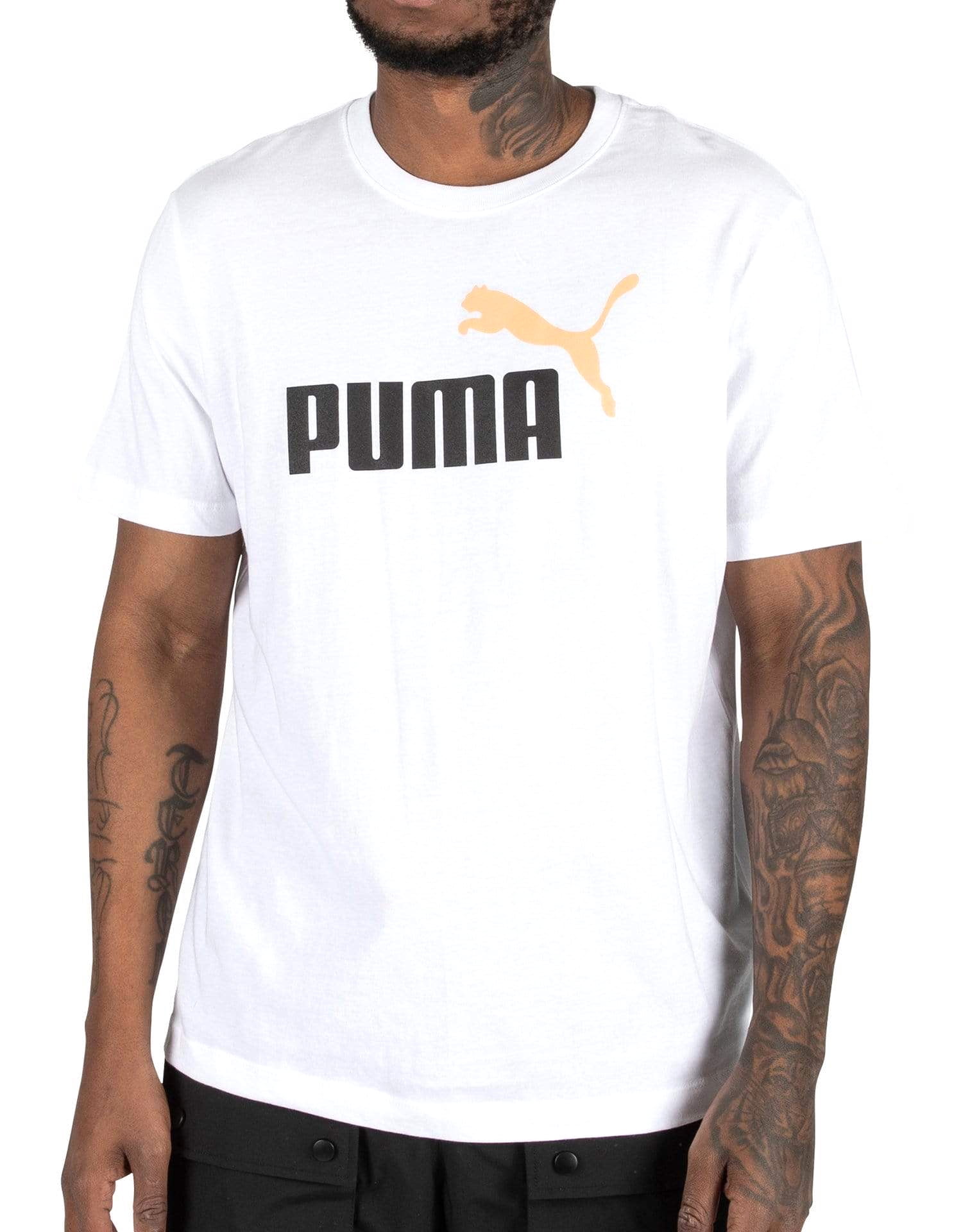 Men's Puma White/Black-Peach ESS Logo T-Shirt - M
