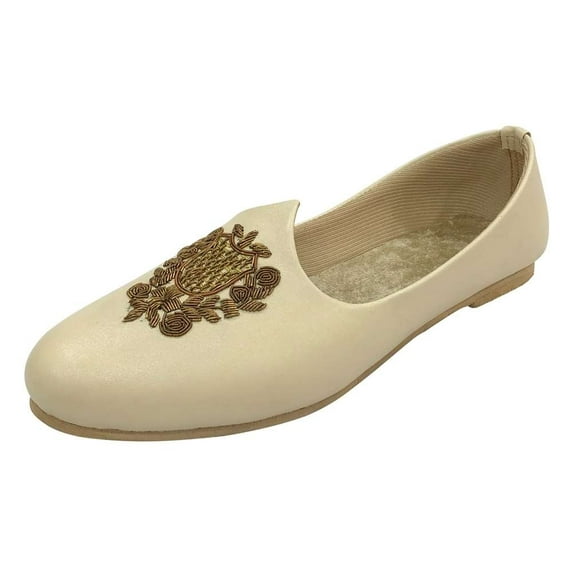 Men's Punjabi Jutti Cream Loafers Slip On Flats Handmade Sherwani Mojari Traditional Shoes Ethnic Indian Juti US 13 / EURO 46