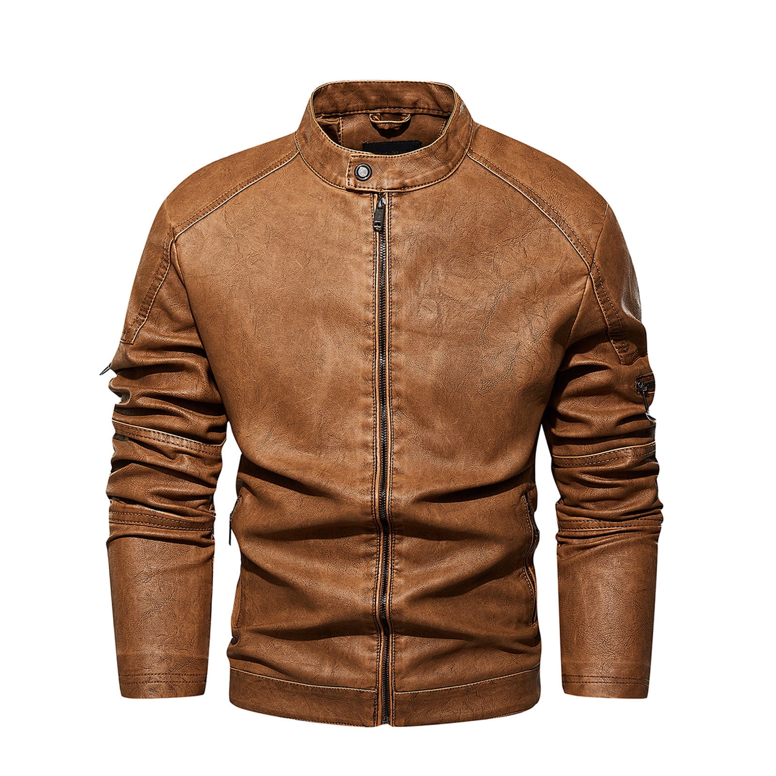 Wenven mens leather jacket stand collar bomber faux leather jacket black s walmart