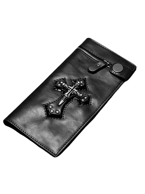 Men's Punk Rock Biker Skull Leather Long Card Money Wallet Purse Black/Brown