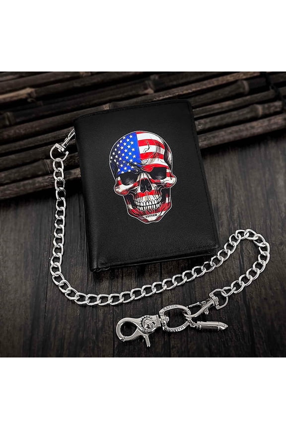 Men's Punk Rock Biker Wallet Skull Leather Purse Money Wallet With Chain