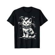Punk Rock Goth Mohawk Cat Graphic Short Sleeve Crewneck Cotton Men's Women s T-Shirt