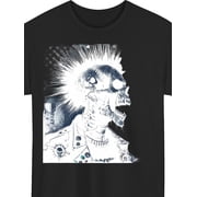 Mens Punk Rock Grungy Mohawk Skull Graphic T-Shirt