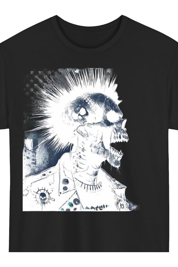 Men's Punk Rock Grungy Mohawk Skull Graphic T-Shirt