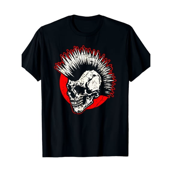 Men's Punk Rock Mohawk Skull Graphic T-Shirt