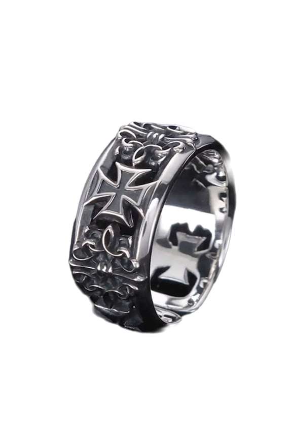 Men's Punk Styles Crosses Rings Retro Hip Hop Jewelry Adjustable Copper Metal Rings for Unique Personality