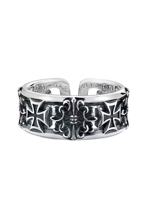 Men's Punk Styles Crosses Rings Retro Hip Hop Jewelry Adjustable Copper Metal Rings for Unique Personality