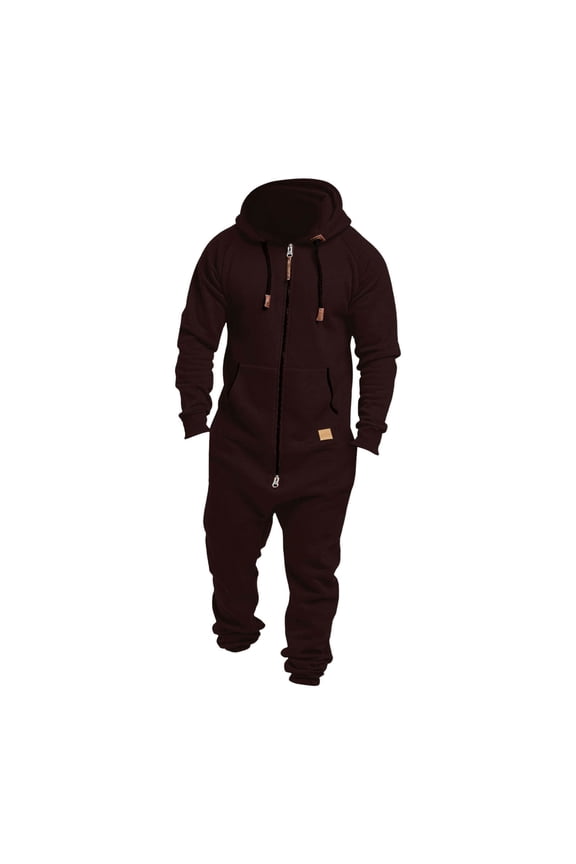 Men's Pure Color Splicing Autumn Winter Casual Hoodie Print Zipper Print Jumpsuit for Streetwear and Fashionable Outfits