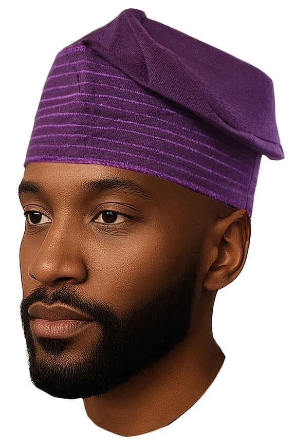 Men’s Purple Aso Oke Hat – Authentic Yoruba Handwoven Cap, Nigerian Senator & Cultural Headwear