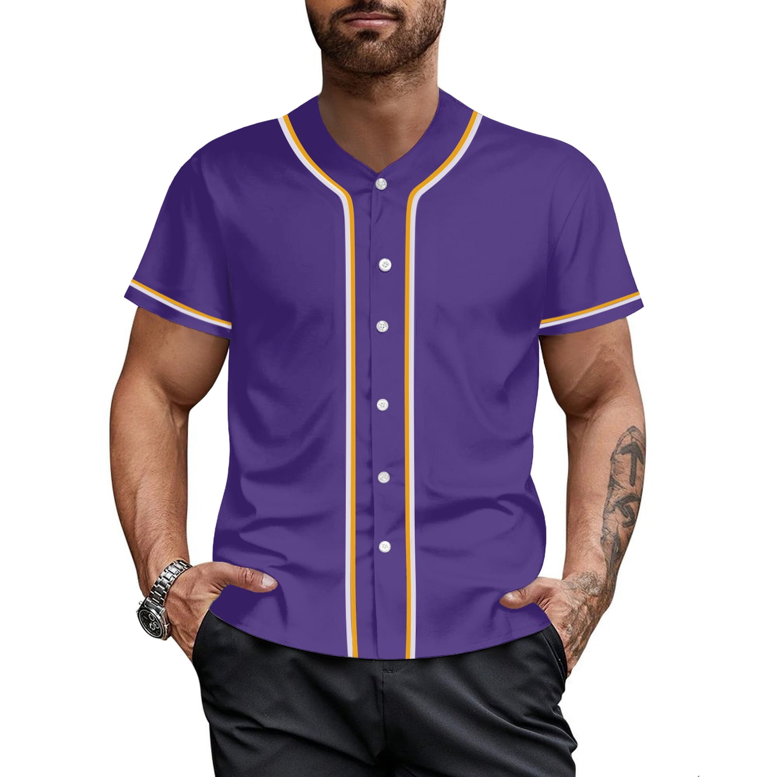 Men's Purple Baseball Jersey Button Down Shirt Hip Hop Baseball T-Shirt Sportswear