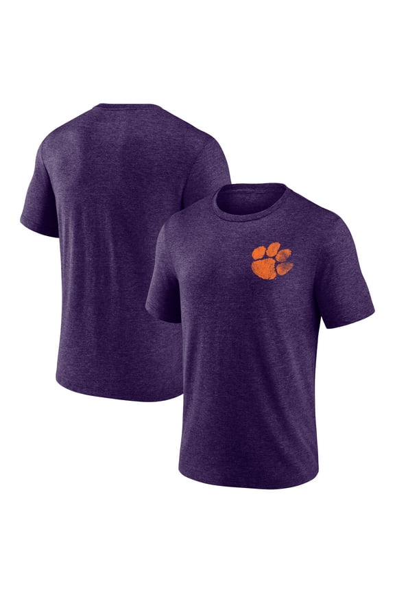 Men's Purple Clemson Tigers Distressed Primary Logo Tri-Blend T-Shirt
