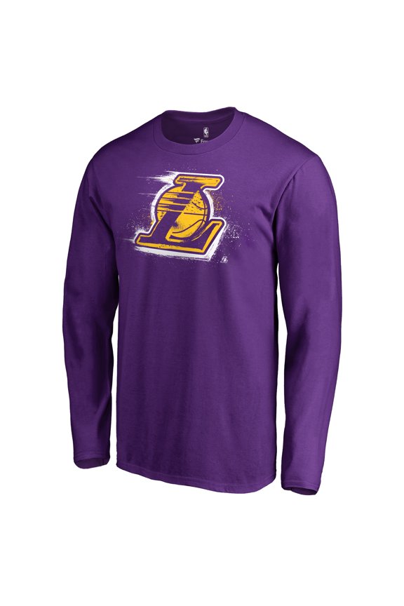 Men's Purple Los Angeles Lakers Splatter Logo Long Sleeve T-Shirt