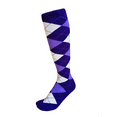 thumbnail image 1 of Men's Purple with White and Violet Knee High Argyle Golf Sports Wedding Groomsman Party Events Christmas Father's Day Giftable Casual Dress Socks, 1 of 4