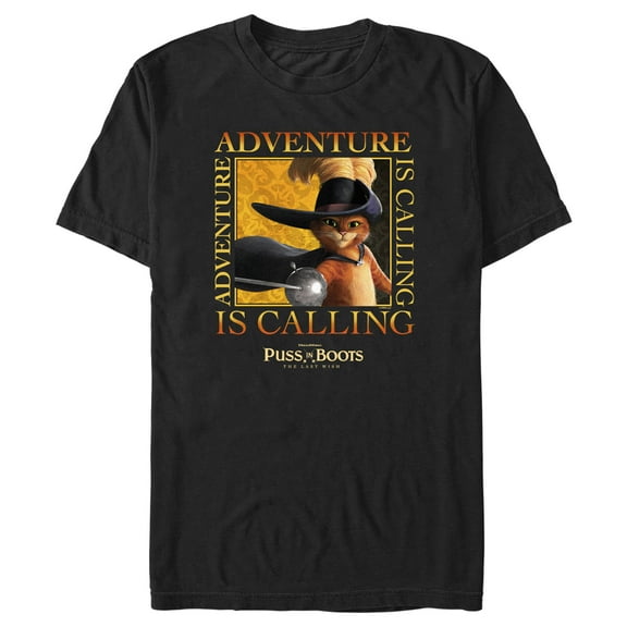 Men's Puss in Boots: The Last Wish Adventure is Calling Graphic Tee Black Large