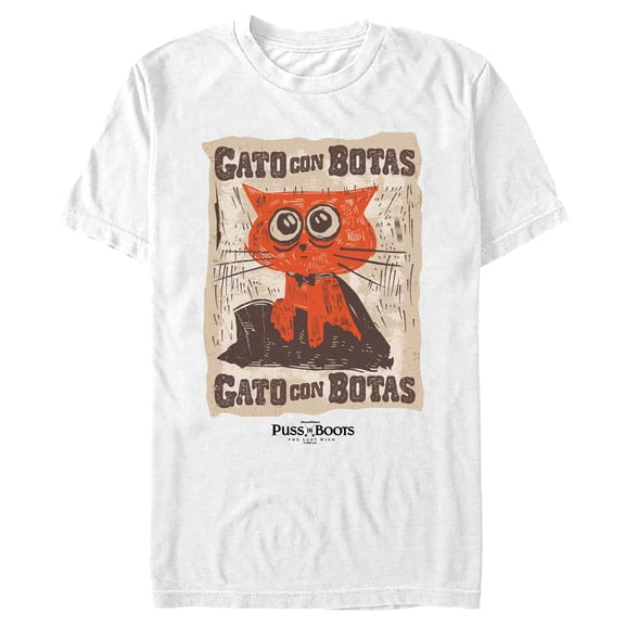 Men's Puss in Boots: The Last Wish Gato Con Botas Poster Graphic Tee White 2X Large