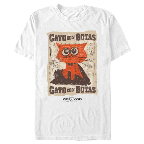 Men's Puss in Boots: The Last Wish Gato Con Botas Poster Graphic Tee White Small