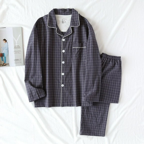 Men's Pyjama Set Traditional Classic Cut Pyjamas Sets Cotton Loungewear Sleepwear Nightwear Pj's Gray L