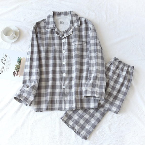 Men's Pyjamas Sets, Cotton Men's Loungewear Set, Breathable and Comfortable Comfortable Sleepwear Pjs Set Gray L