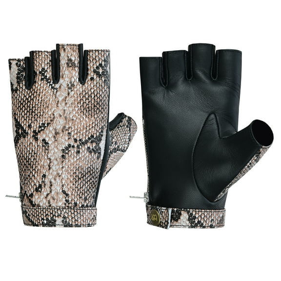 Men's Python Snake Embossed Leather Driving Gloves Half Finger Car Driving Motorcycle Bikers Riding Gloves Beige-2XL