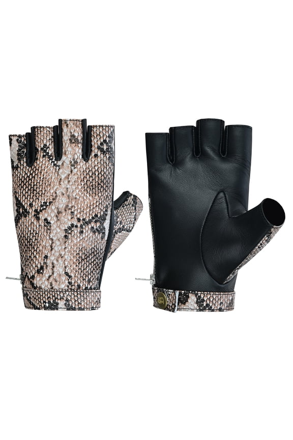 Men's Python Snake Embossed Leather Driving Gloves Half Finger Car Driving Motorcycle Bikers Riding Gloves Beige-L