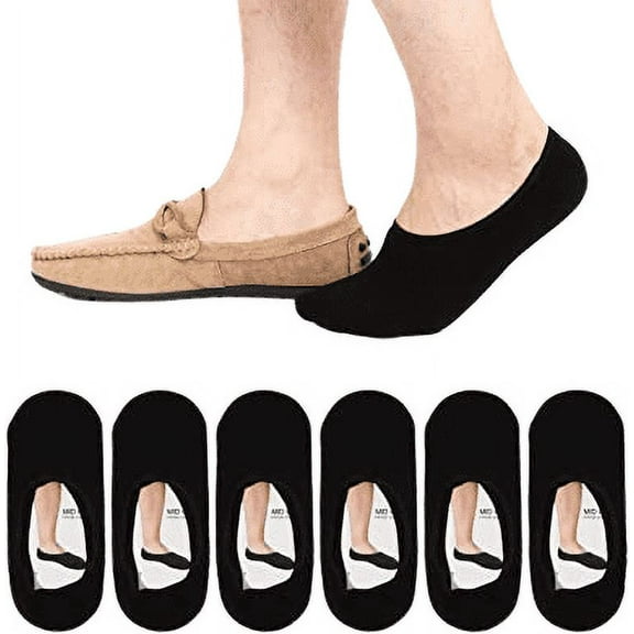 Men's Quality No-Show Liner Low Cut Invisible Loafer Peds Cotton Socks Packs 10-13 (Black, 6 Pack)
