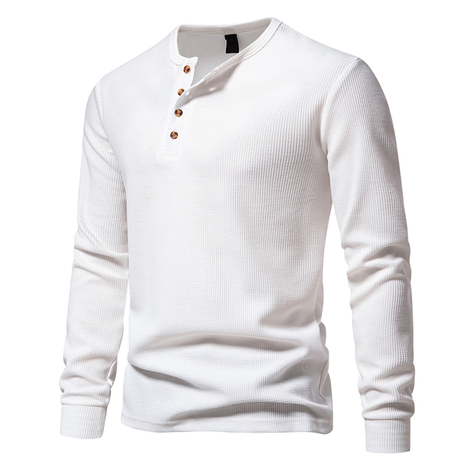 Men's Quarter Button Knitted Henley Shirts Long Sleeve Slim