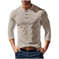 thumbnail image 1 of Men's Quarter Button T-Shirt Corduroy Slim Fit Shirts Pullover 3/27 Length Sleeve Tees Fashion Crew Neck Ribbed Knit Tops (S, Khaki), 1 of 7
