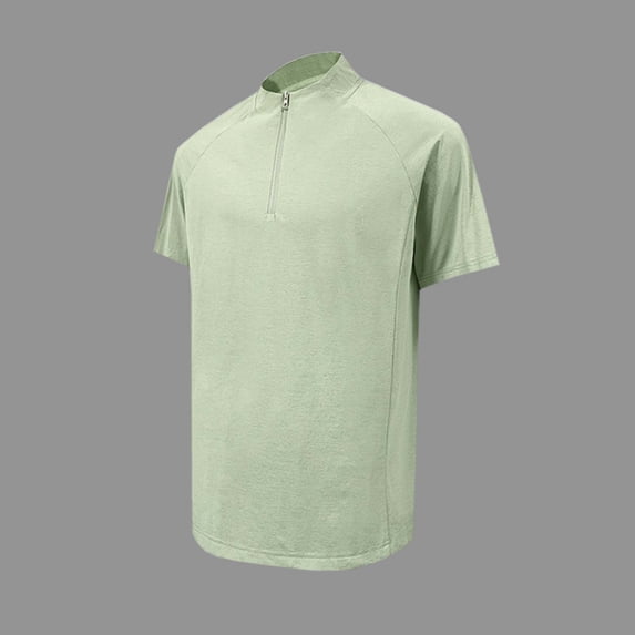 Men's Quarter Zip Athletic T-Shirt, Lightweight Breathable Short Sleeve Mock Neck Stretch Running Performance Tee Tops Green XXL