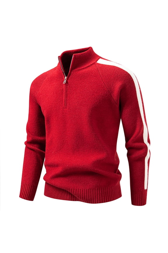 Men's Quarter Zip Collared Sweater Trendy Long Sleeve Turtleneck Knitted Casual Pullover Tops Golf Tennis Sport Sweaters (2XL, Red)