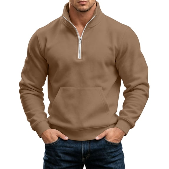 Men's Quarter Zip Fleece Pullover Sweatshirt, Ghalytn Stand Collar Long Sleeve Sweat Top with Kangaroo Pocket